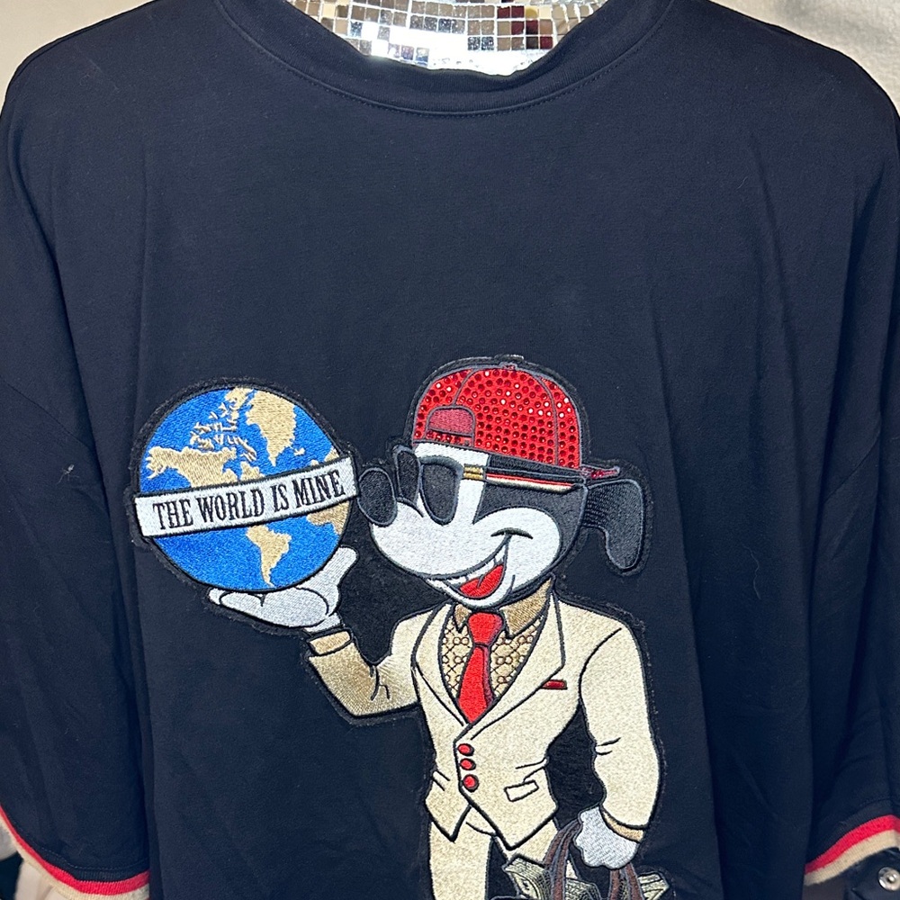 Makobi Black Long Sleeve Tee with Red, Blue and Gold Appliqué